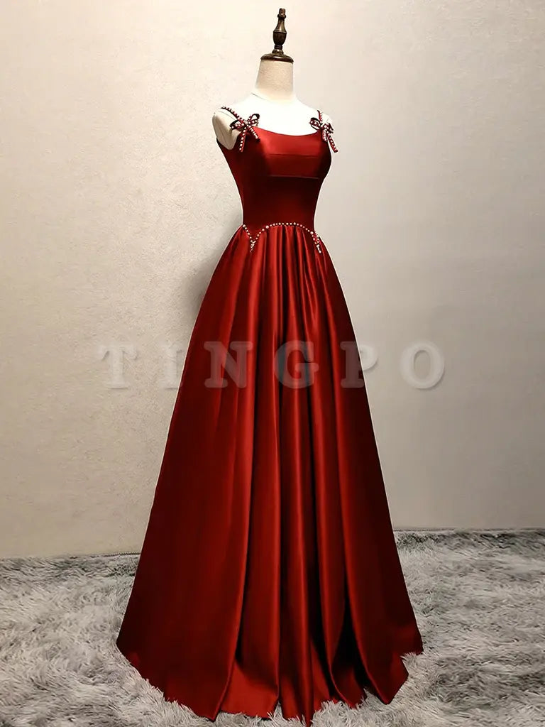 Wholesale A-Line Satin Burgundy Long Prom Dress Burgundy Long Formal Dress gowns evening dresses